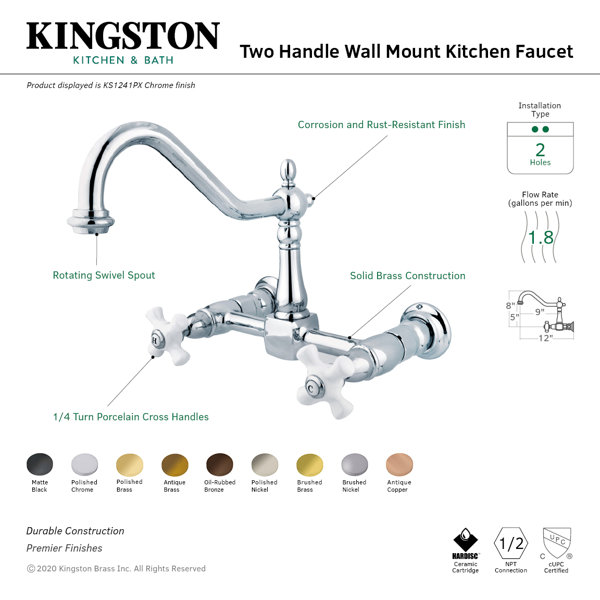 Kingston Brass Heritage Wall Mount Bridge Faucet & Reviews Wayfair